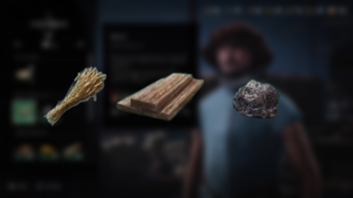 The resources Crops, Wood, and Minerals from Assassin's Creed Shadows