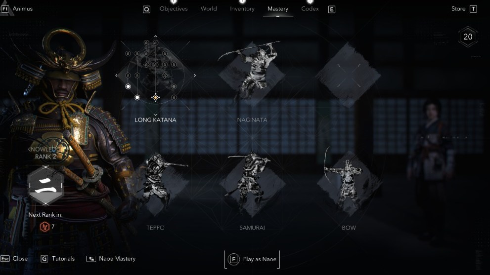 Yasuke's mastery screen showing the skills that can be unlocked in Assassin's Creed Shadows