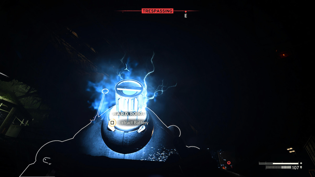 player extracting atom battery from a bard robot's back