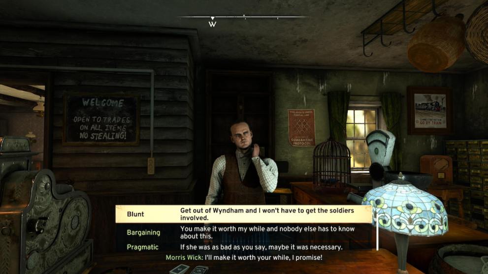 trader morris trying to bribe protagonist