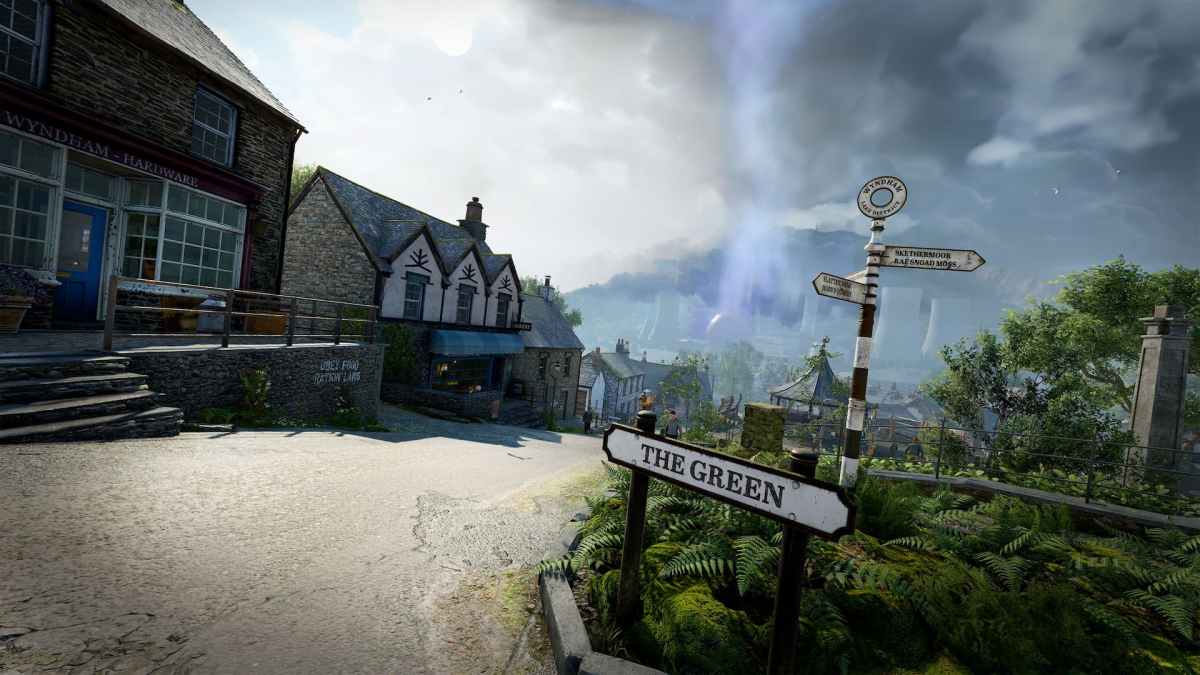 A screenshot of Wyndham village's main road in Atomfall
