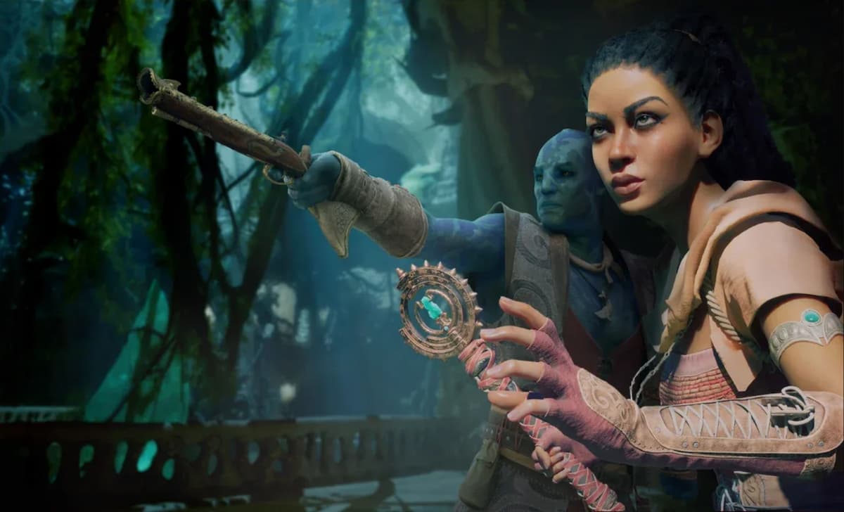 two characters casting spells in Avowed