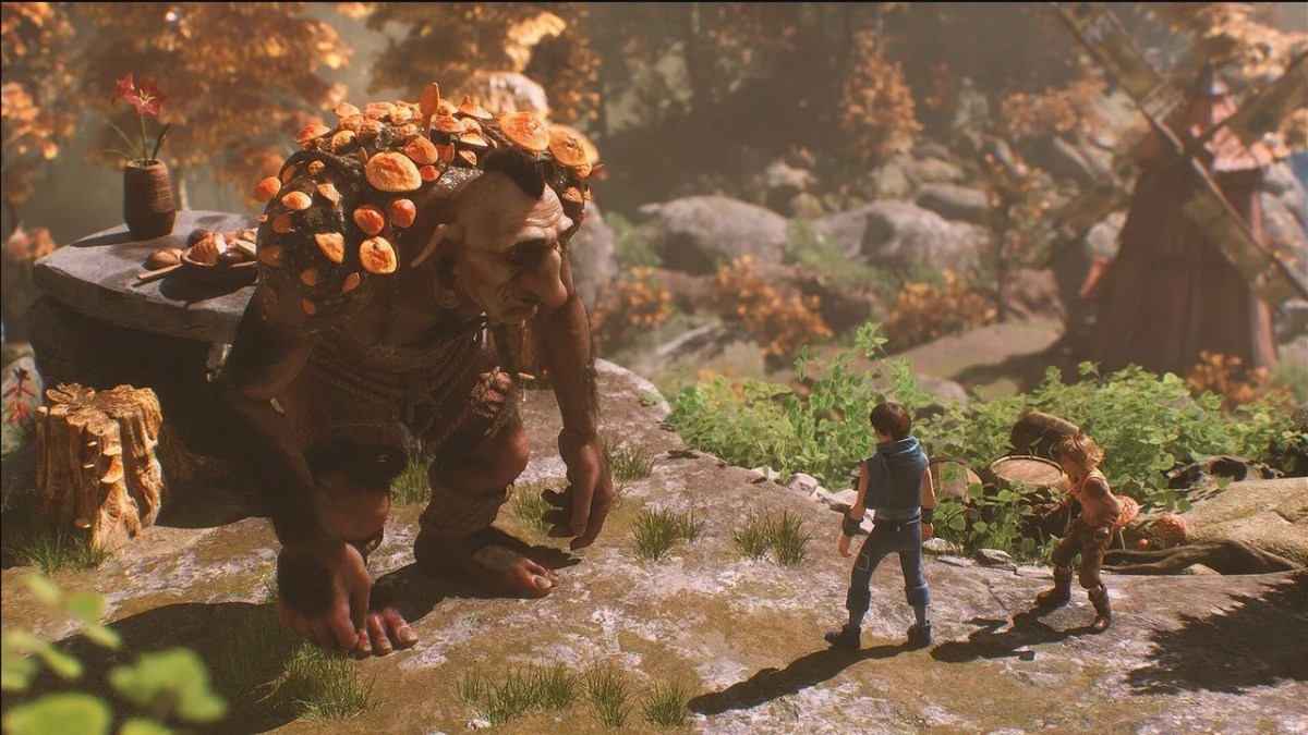The two brothers talking to a magical creature in Brothers: A Tale of Two Sons Remake