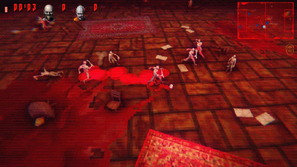 A bloody field with characters playing